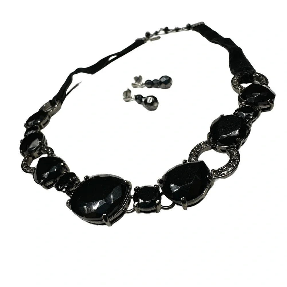 Black Onyx Beaded Crystal Necklace and FREE Earrings